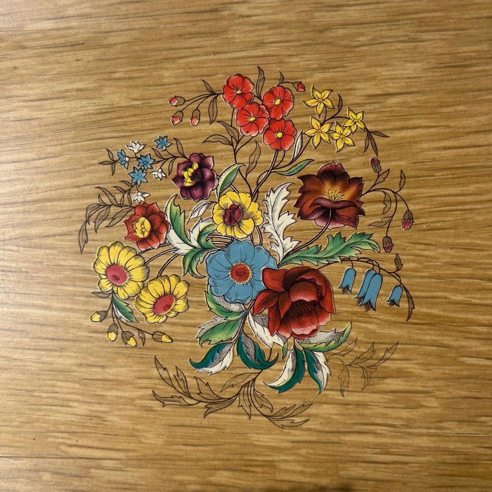 VTG Hasko Woodgrain Melamine Platter Tray Set of 4 Floral Mid Century MCM USA - Picture 3 of 16